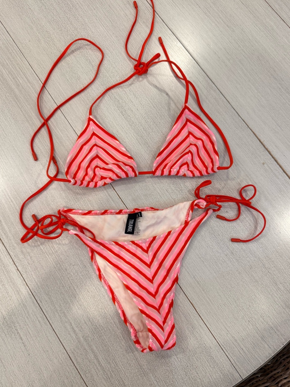 Triangl Pink & Red Stripe Triangle Bikini Set